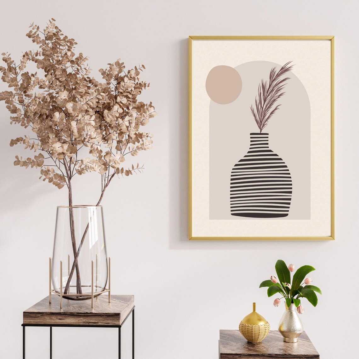 Minimalist Boho Vase With Feather Art Poster