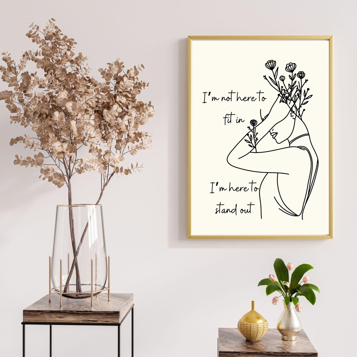 I'm Here To Stand Out Floral Woman Line Art Empowering Quote Poster - Image 3