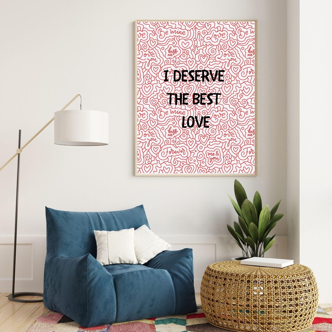 I Deserve The Best Love Empowering Quote Pink Hearts Doodle Art Poster