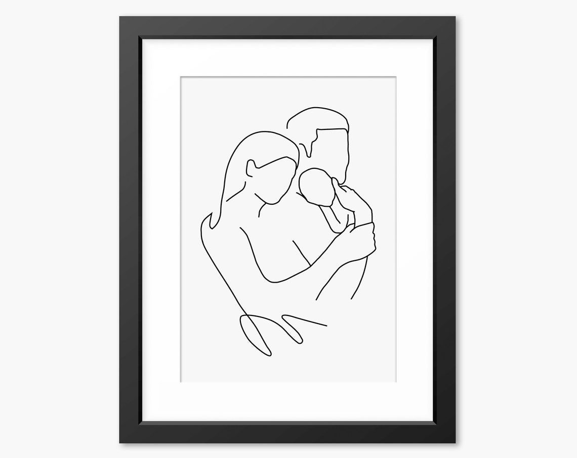 Family Line Art Family Drawing New Baby Gift Family Portrait Line Art Line Drawing New Baby Gift For Mom Special Wall Art Mum