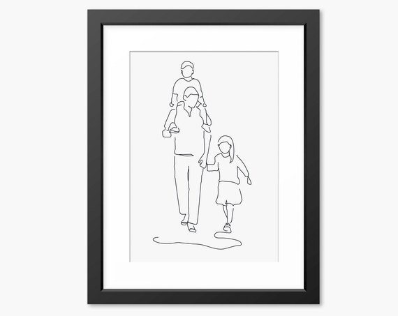 Line Art Print Line Drawing Family Print Family Drawing Family Portrait Fathers Day Print Gift For Dad Family Illustration Wall Art