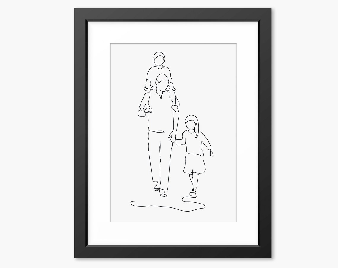 Line Art Print Line Drawing Family Print Family Drawing Family Portrait Fathers Day Print Gift For Dad Family Illustration Wall Art