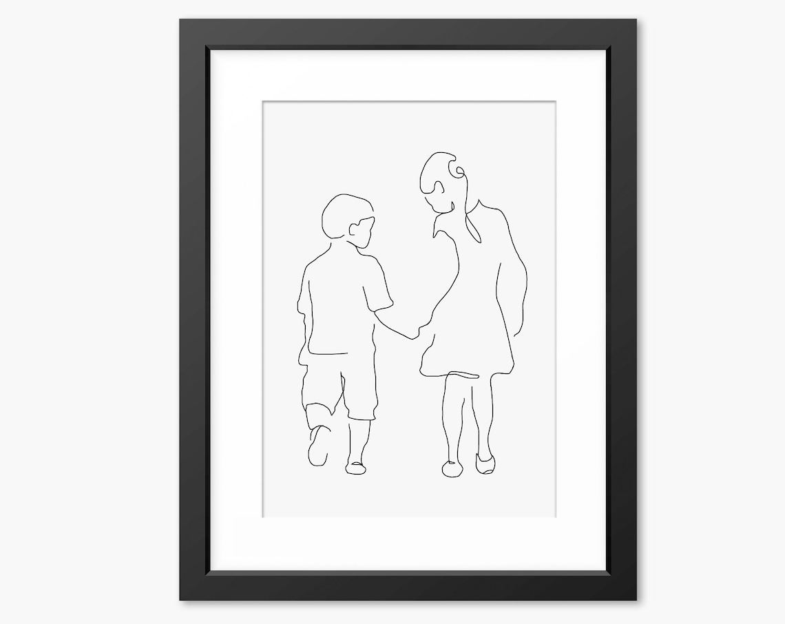 Brother and Sister Holding Hands Walking Side by Side Poster