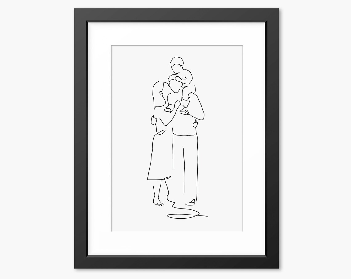 Father With Toddler Riding On Shoulders Family Line Art Poster