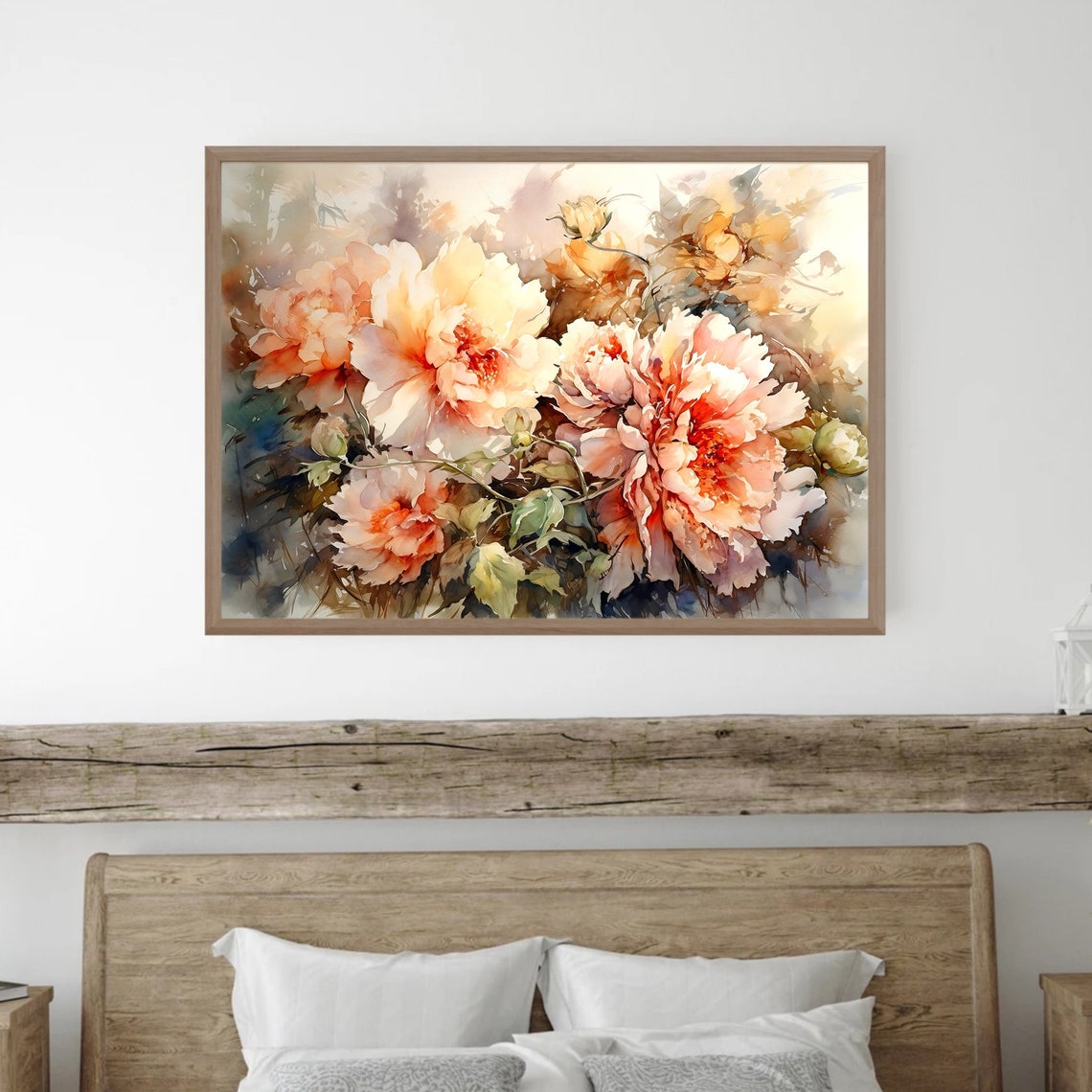 Cream White Peonies Garden Blooms Watercolor Floral Wall Poster - Image 4