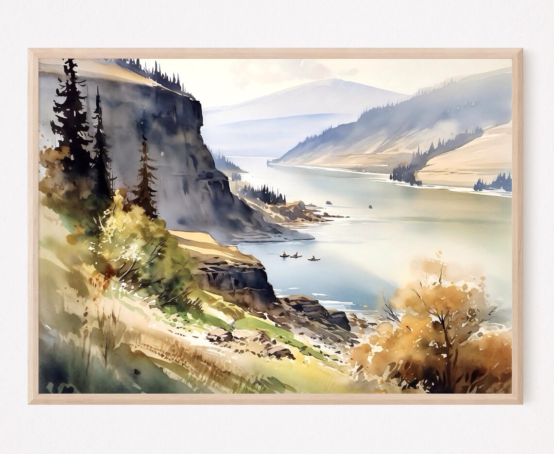 Columbia River Watercolor Panorama Travel Poster