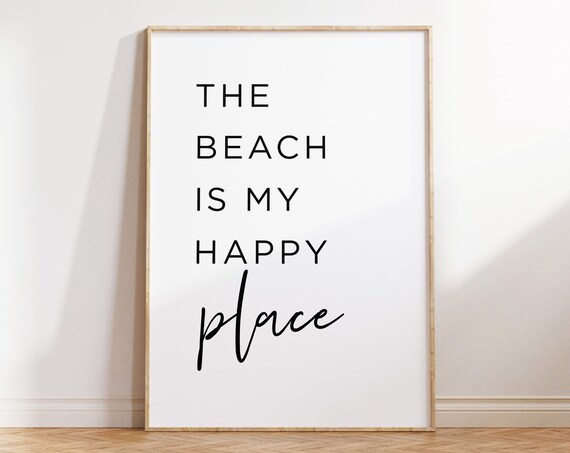 The Beach Is My Happy Place Coastal Typography Quote Wall Poster
