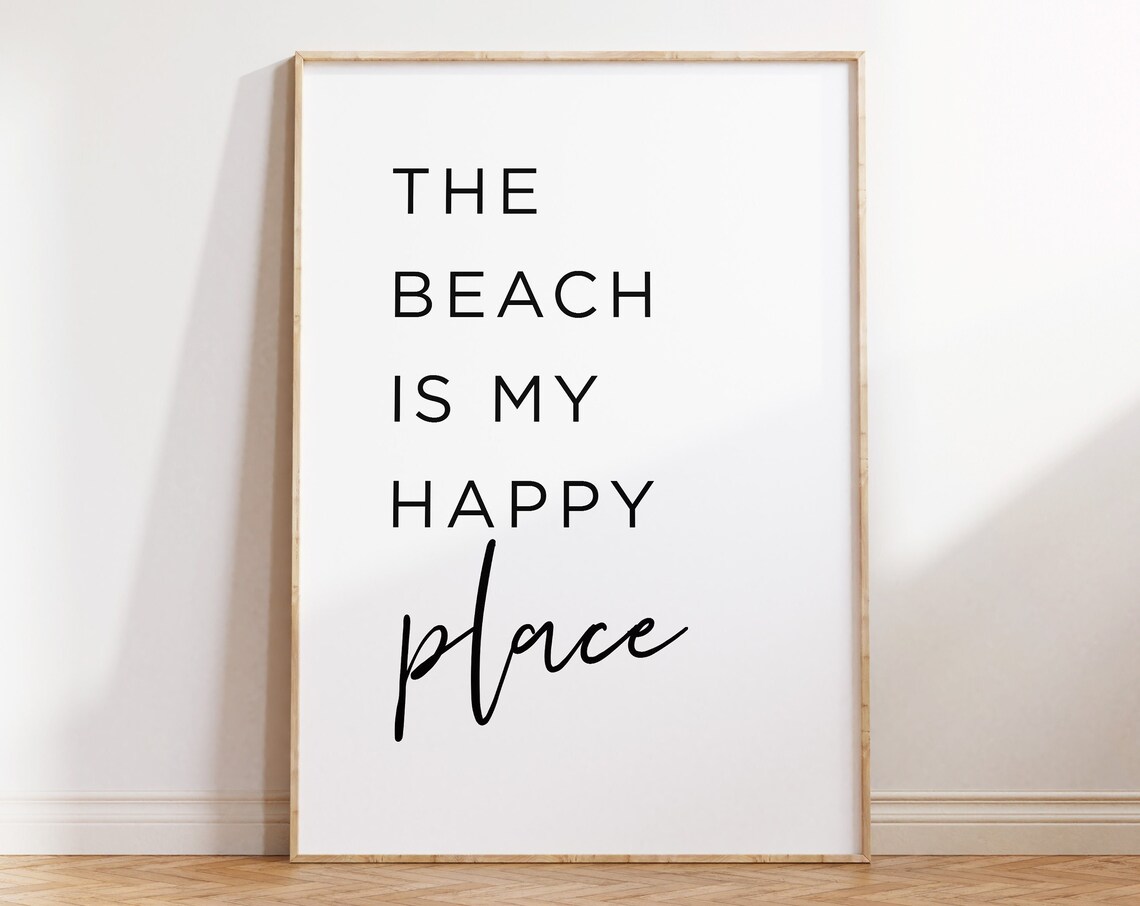 The Beach Is My Happy Place Coastal Typography Quote Wall Poster