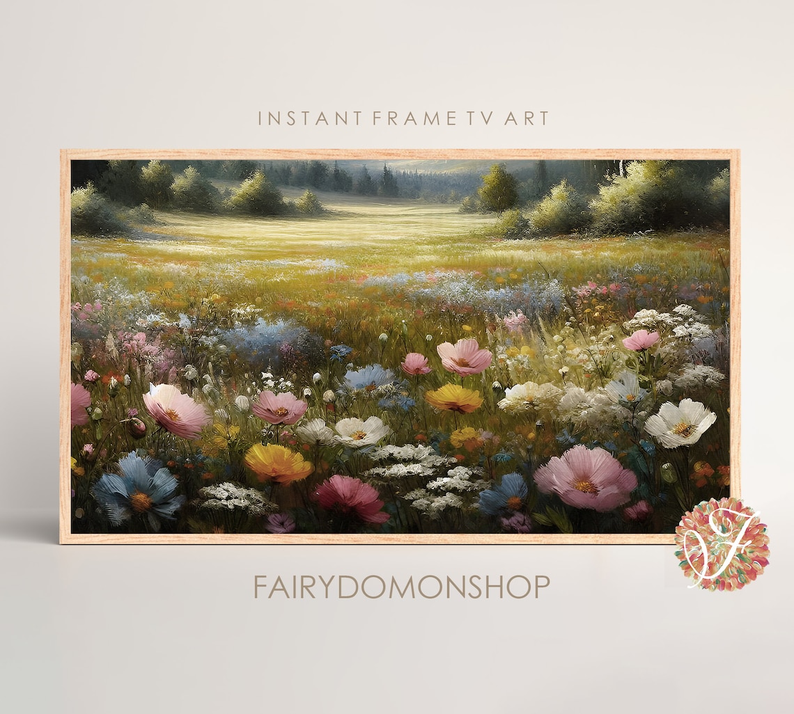 Colorful Wildflower Valley Lush Green Meadow Oil Painting Poster