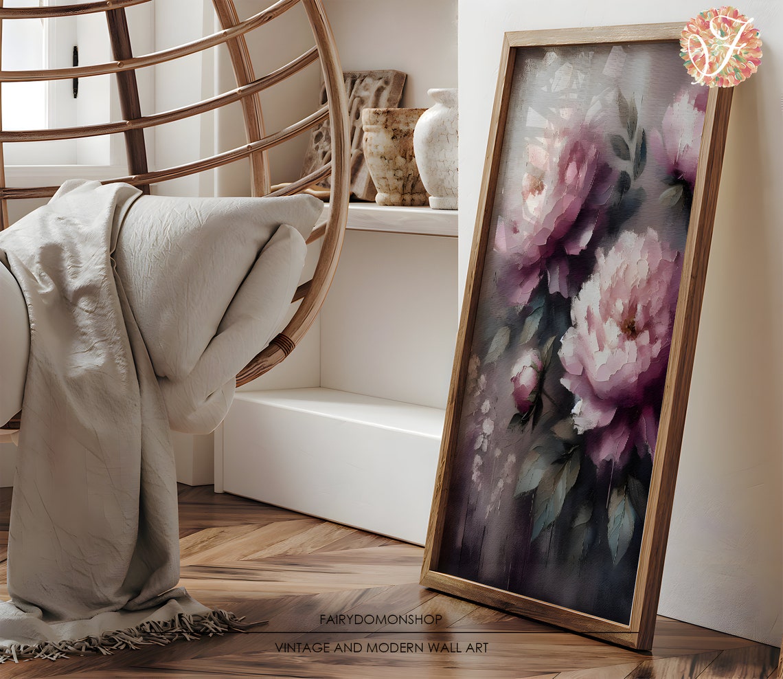Pink Peony Bouquet Soft Botanical Vintage Flower Oil Painting Poster - Image 3