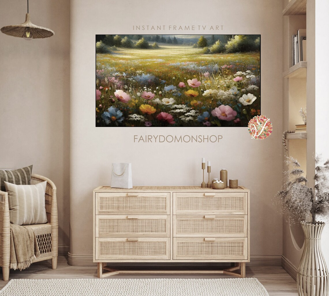 Colorful Wildflower Valley Lush Green Meadow Oil Painting Poster - Image 3