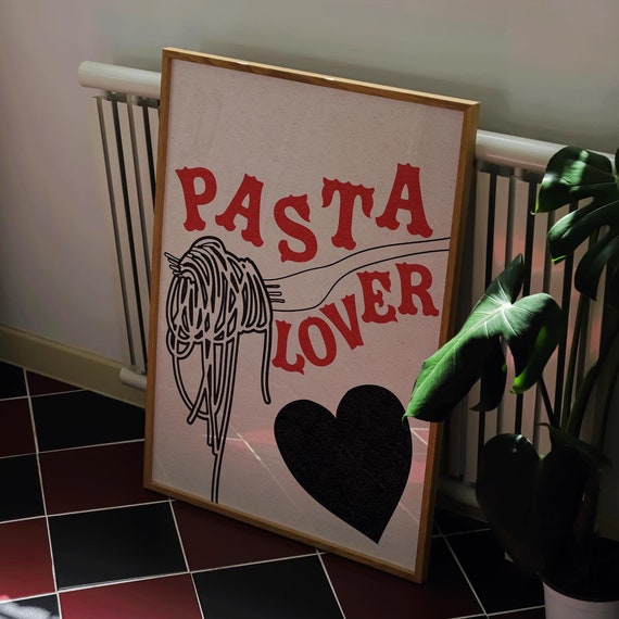 Pasta Lover Kitchen Wall Art Retro Italian Cooking Decor Bold Spaghetti Print Vintage Foodie Poster Unique Kitchen Wall Art Kitchen Art