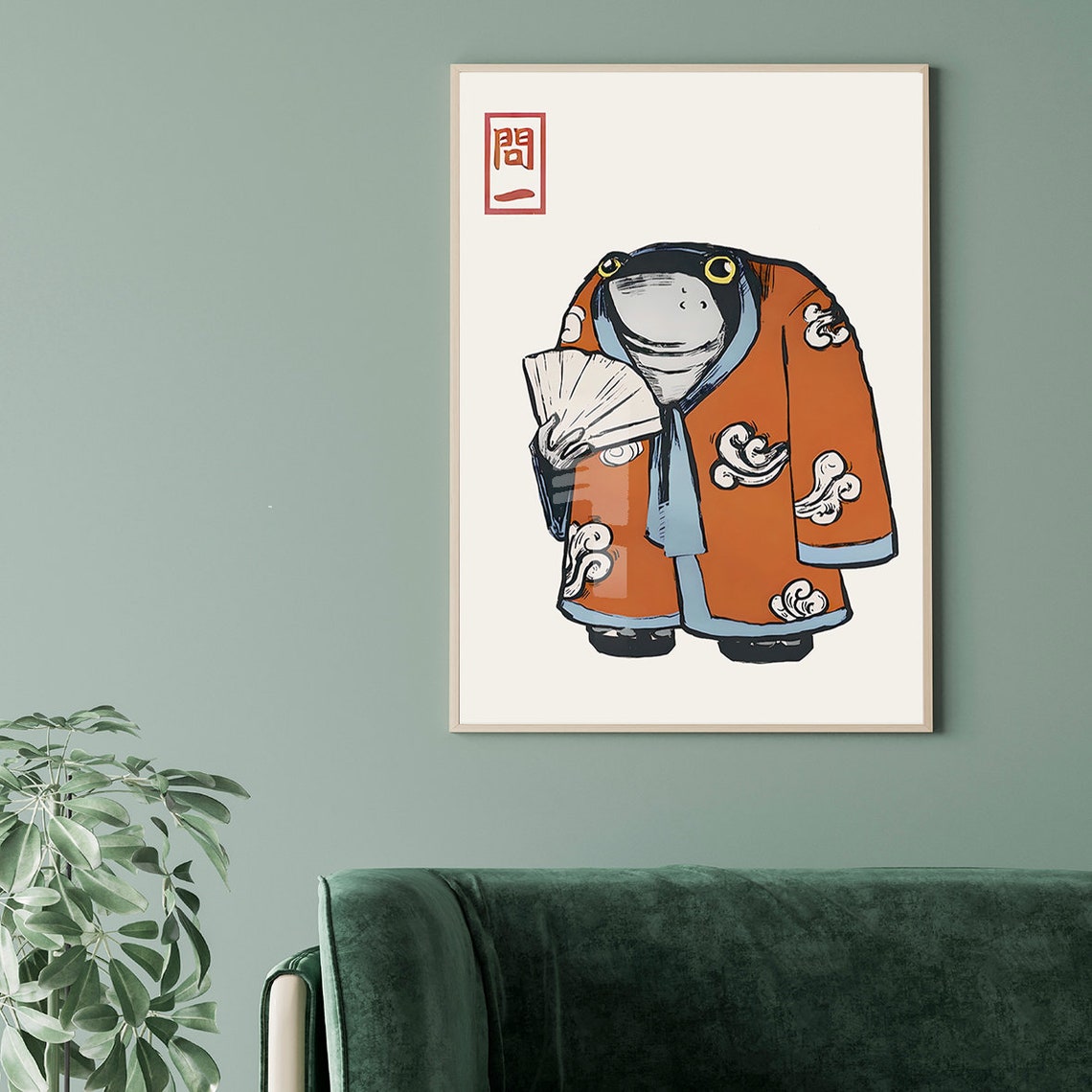 Charming Japanese Frog in Kimono Holding Fan Ukiyo E Style Poster - Image 2