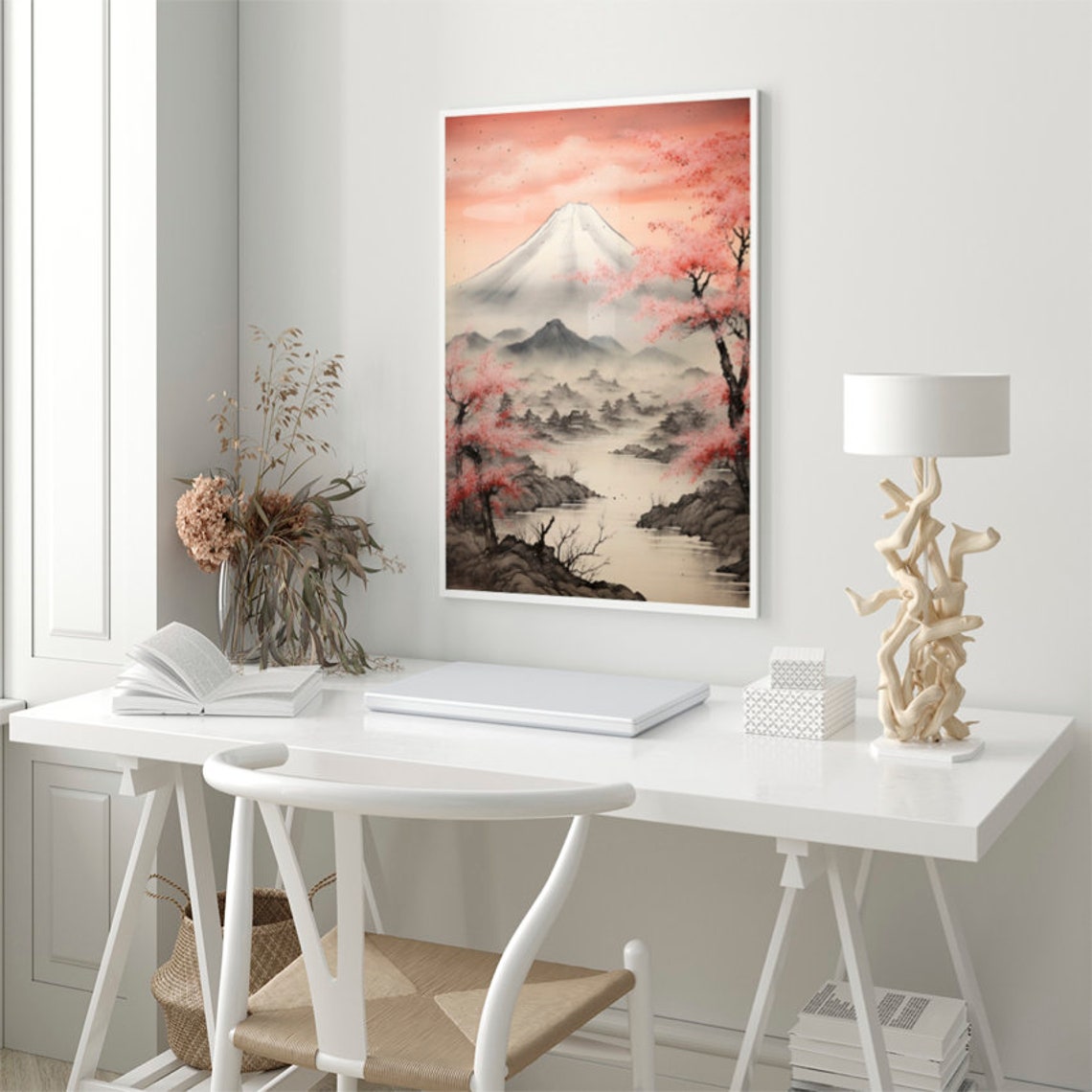 Mount Fuji Cherry Blossom Pink Sky Japanese Landscape Poster - Image 3