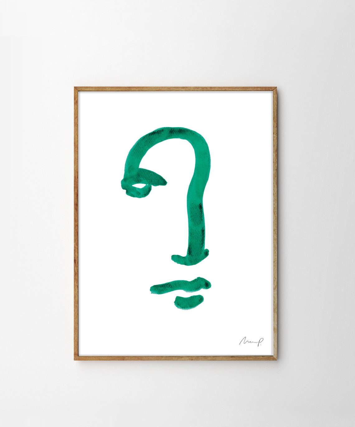 Green Brushstroke Face Seven Curved Line Profile Portrait Poster - Image 4