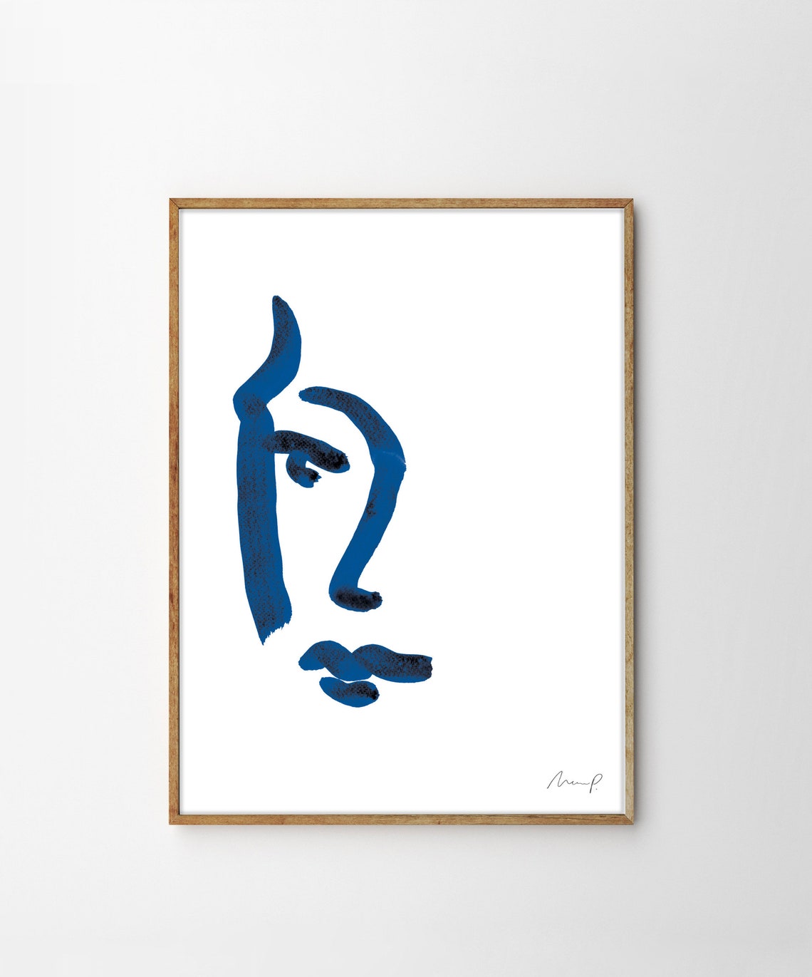 Blue Brushstroke Face Four Minimalist Profile Abstract Art Poster - Image 3