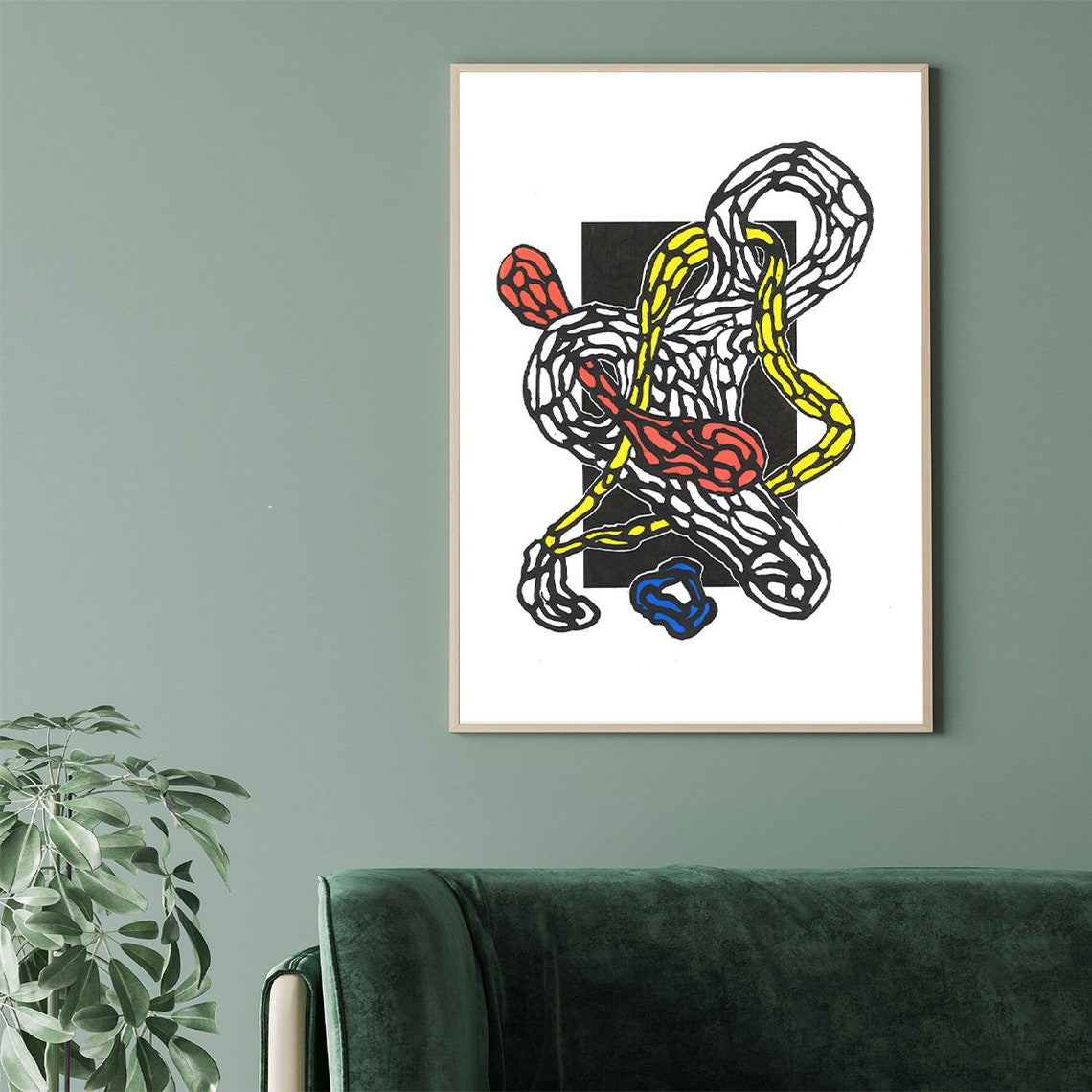 Interwoven Line Knots Abstract With Bold Color Accents Art Poster