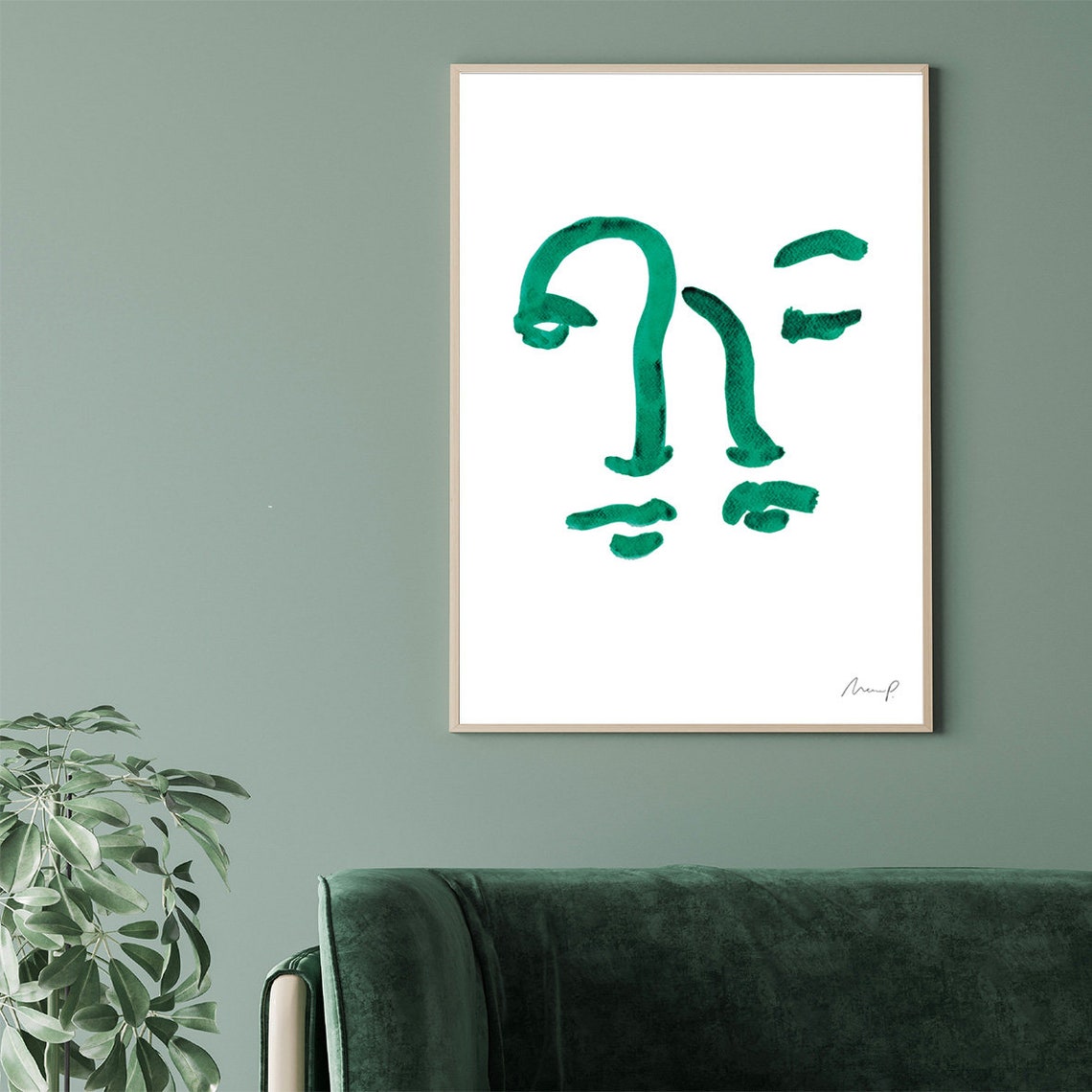 Green Brushstroke Face Ten Dual Face Abstract Portrait Art Poster - Image 2