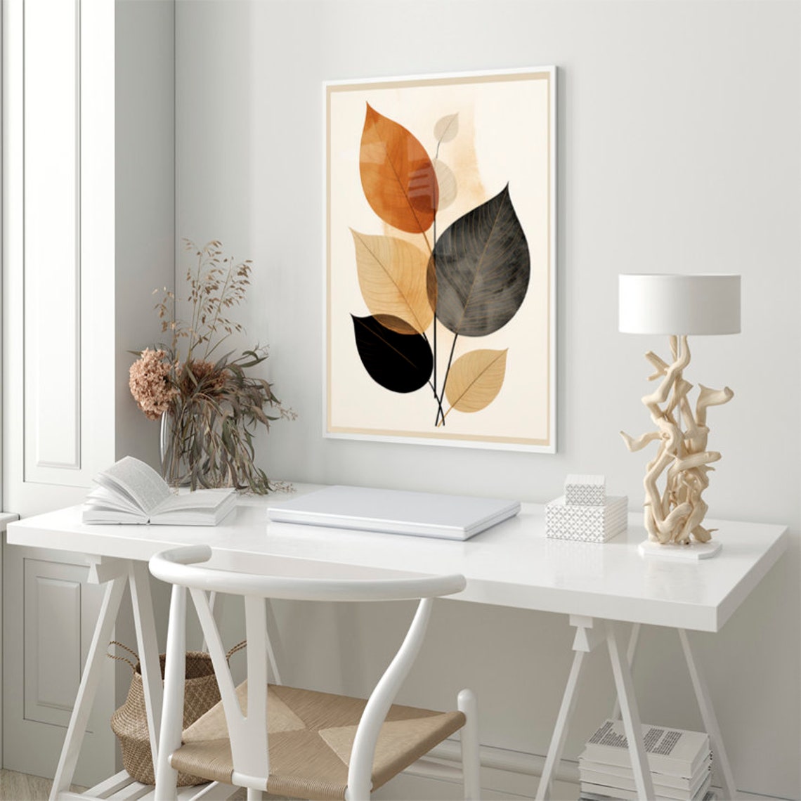 Botanical Leaves Earthy Tones Minimalist Nature Artwork Poster - Image 3