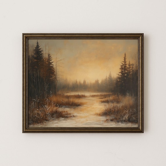 Rustic Winter Meadow Art Print Moody Landscape H112
