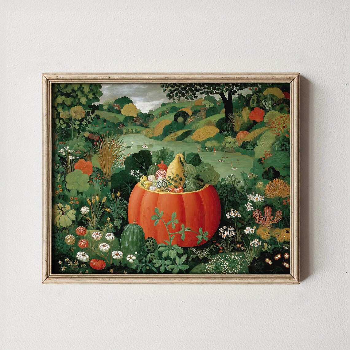 Pumpkin Candy Bowl Art Print Vintage Fall Decor