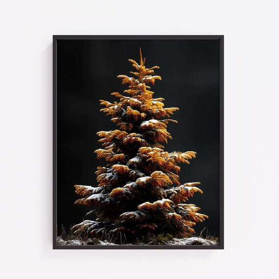 Moody Snowy Christmas Tree Minimal Dark Holiday Branches Realistic Pine File