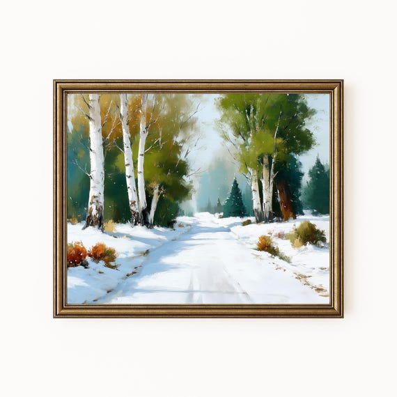 Winter Birch Tree Lane Print Snowy Landscape Art