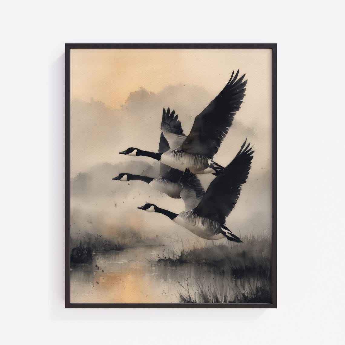 Watercolor Geese Print Rustic Autumn Wall Art V257