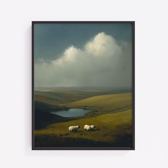 Pastoral Landscape Painting Moody Farmhouse Print