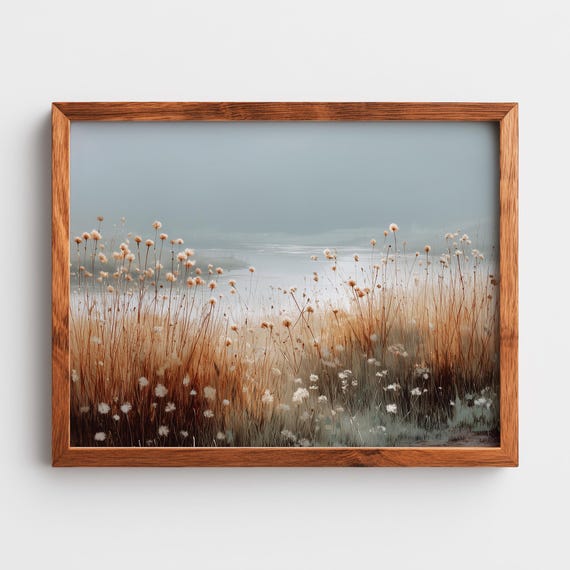 Foggy Meadow Sunrise Print Rustic Landscape Art