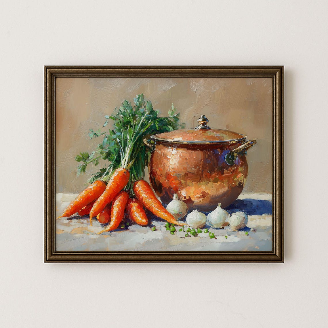 Copper Pot Carrots Still Life Vintage Kitchen Rustic Charm Poster