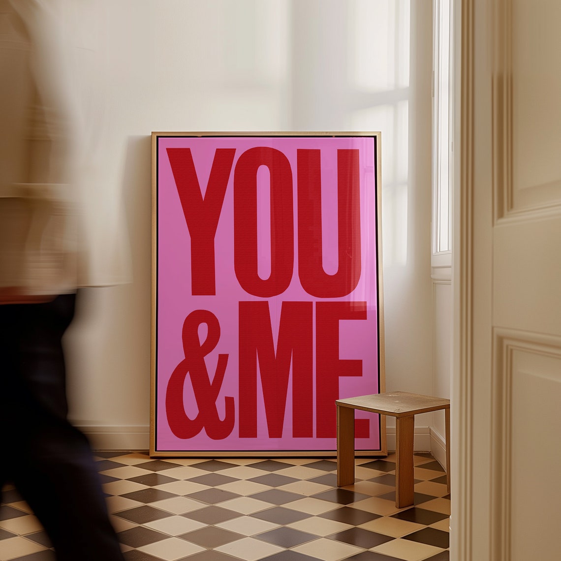 You and Me Bold Red Statement Typography Pink Couples Decor Poster - Image 4