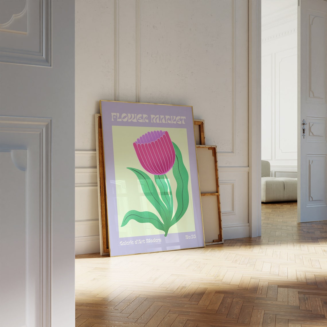 Flower Market No 38 Magenta Protea Bloom Lilac Floral Art Poster - Image 2