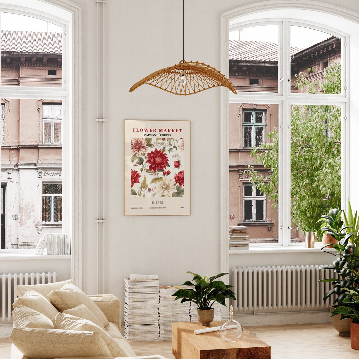 Flower Market Rom Red Dahlia Blooms Cream Petals Exhibition Poster - Image 4