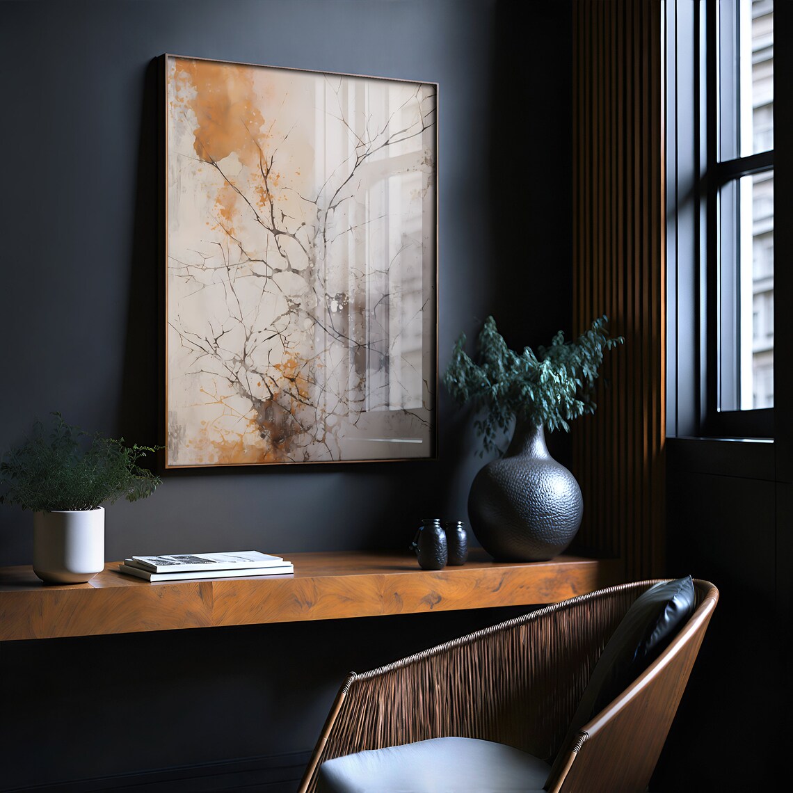 Amber Ink Branch Abstract Painting Minimal Organic Art Poster - Image 2