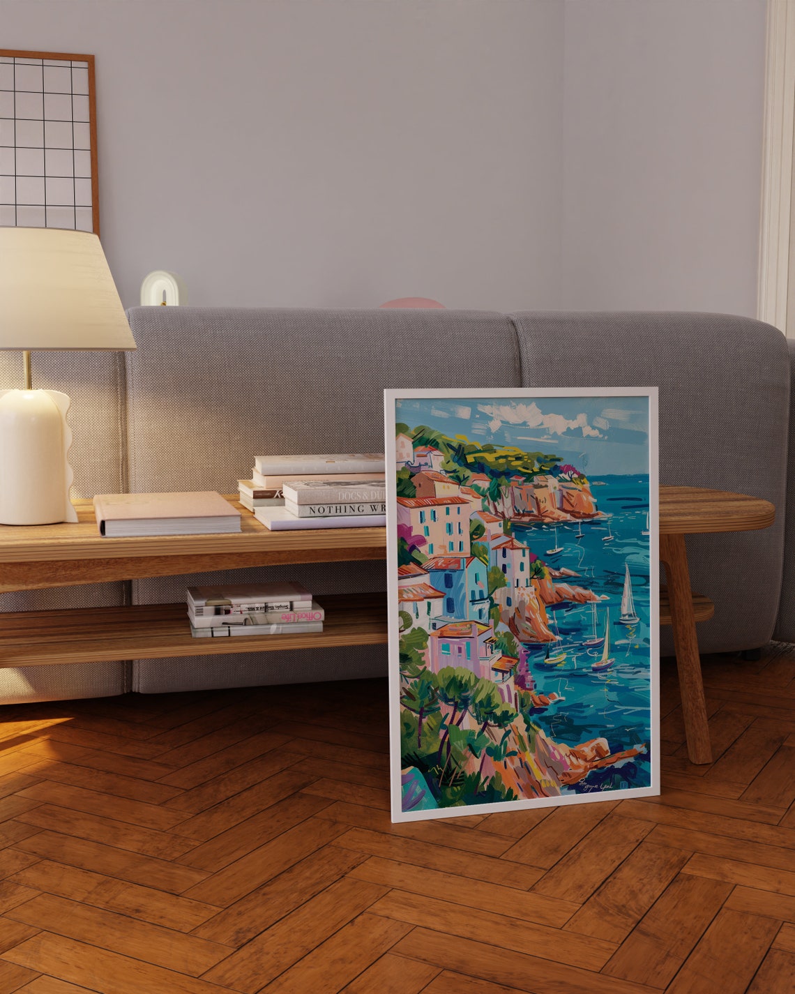 Seaside Harbor Village Cliff Colorful Mediterranean Art Poster - Image 4