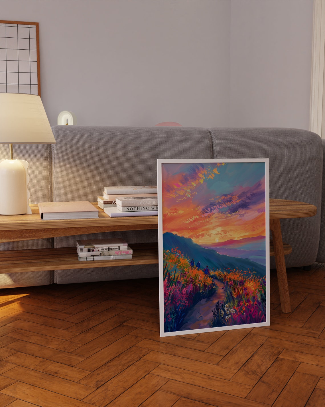 Sunset Mountain Meadow Wildflower Path Impressionist Art Poster - Image 4