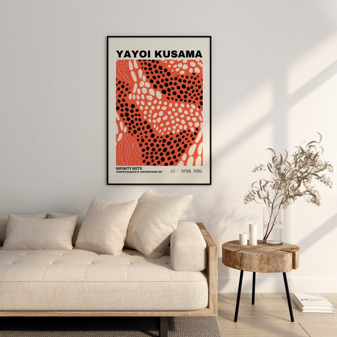 Yayoi Kusama Infinity Dots Coral Red Dotted Art Exhibition Poster - Image 2