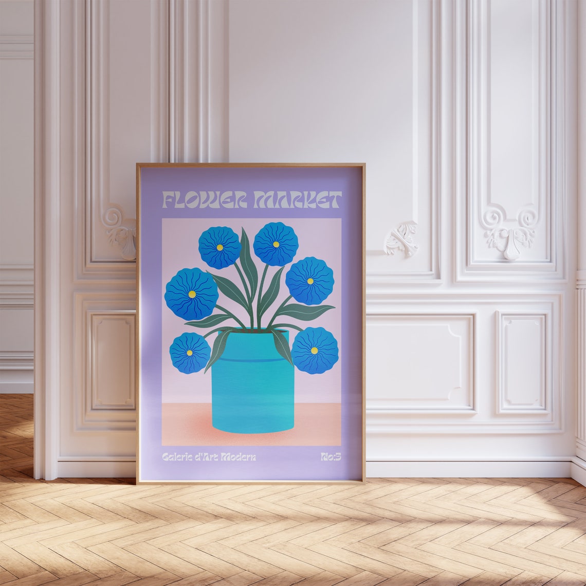 Flower Market No 5 Blue Anemones In Turquoise Vase Art Poster - Image 5