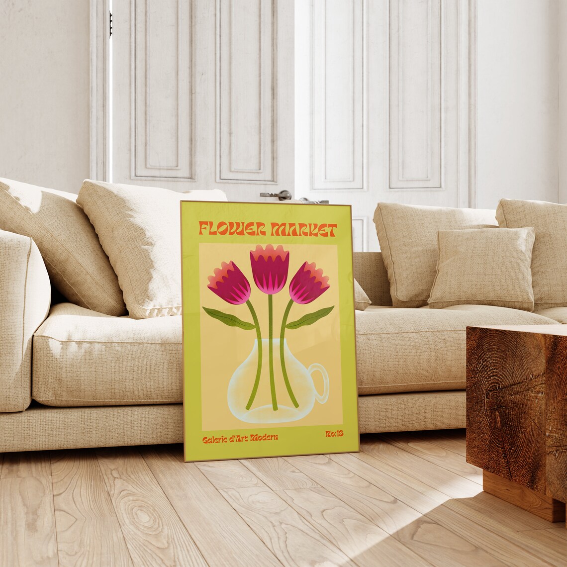 Flower Market No 18 Magenta Tulips In Glass Pitcher Art Poster - Image 3