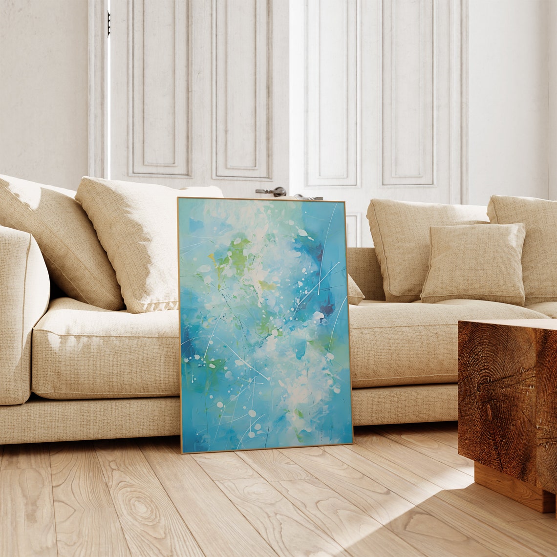 Teal Blue and Green Abstract Splatter Modern Painting Art Poster - Image 5