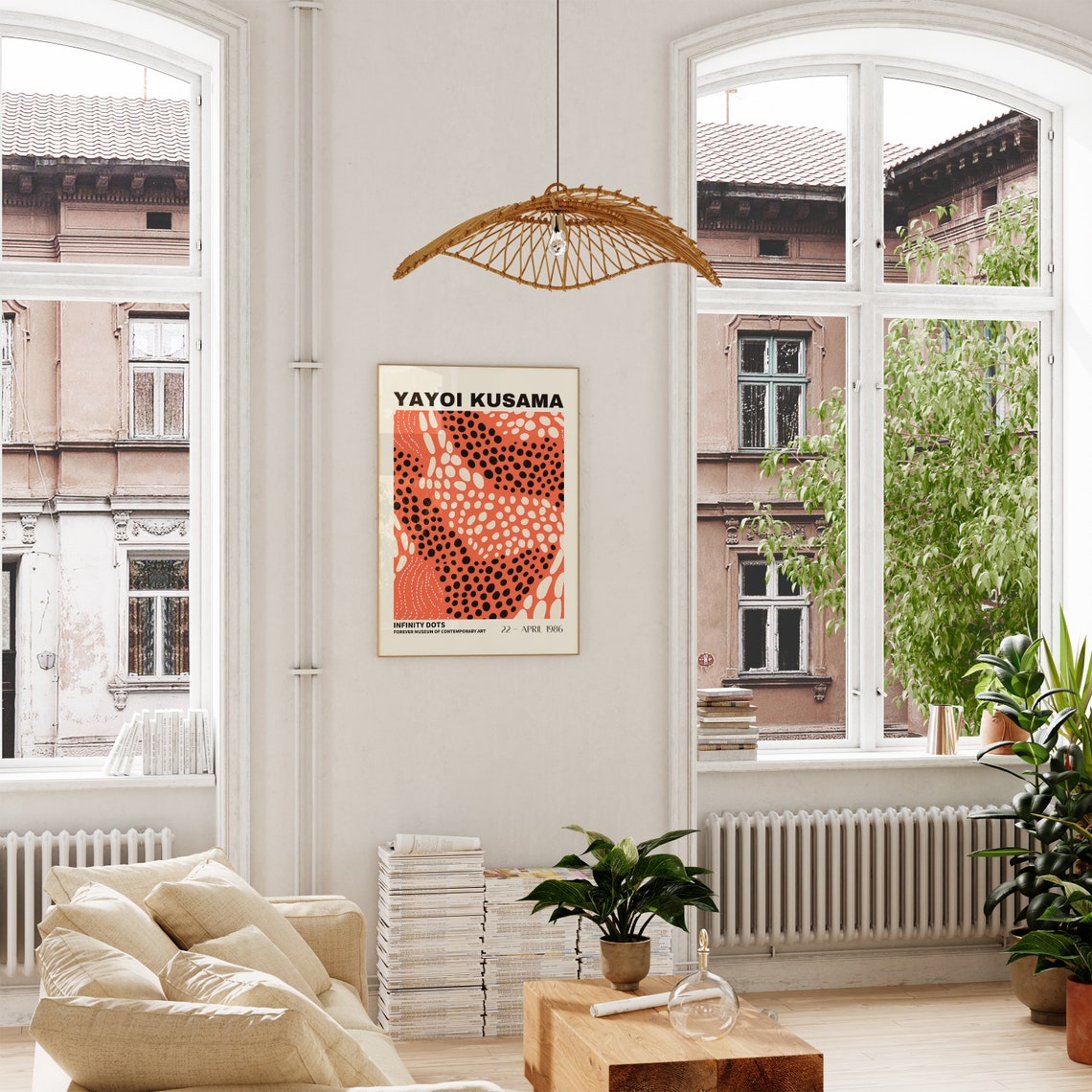 Yayoi Kusama Infinity Dots Coral Red Dotted Art Exhibition Poster - Image 5