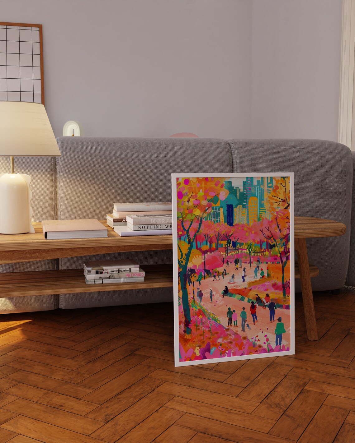 Colorful Central Park City Garden Autumn Trees People Art Poster - Image 5