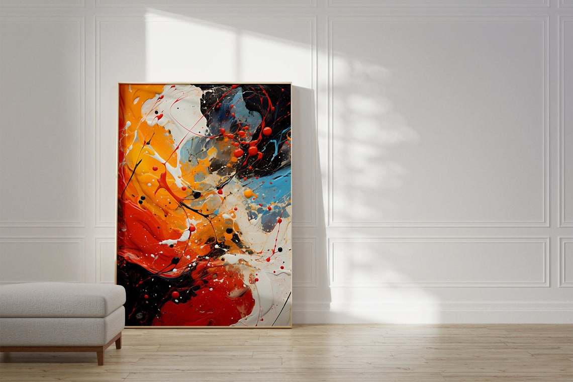 Dramatic Fiery Red Orange Black Fluid Abstract Modern Poster