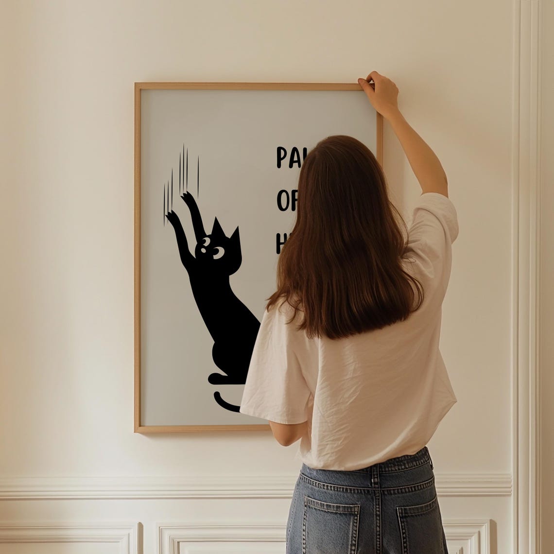 Paws Off Human Sassy Scratching Black Cat Minimalist Art Poster - Image 3