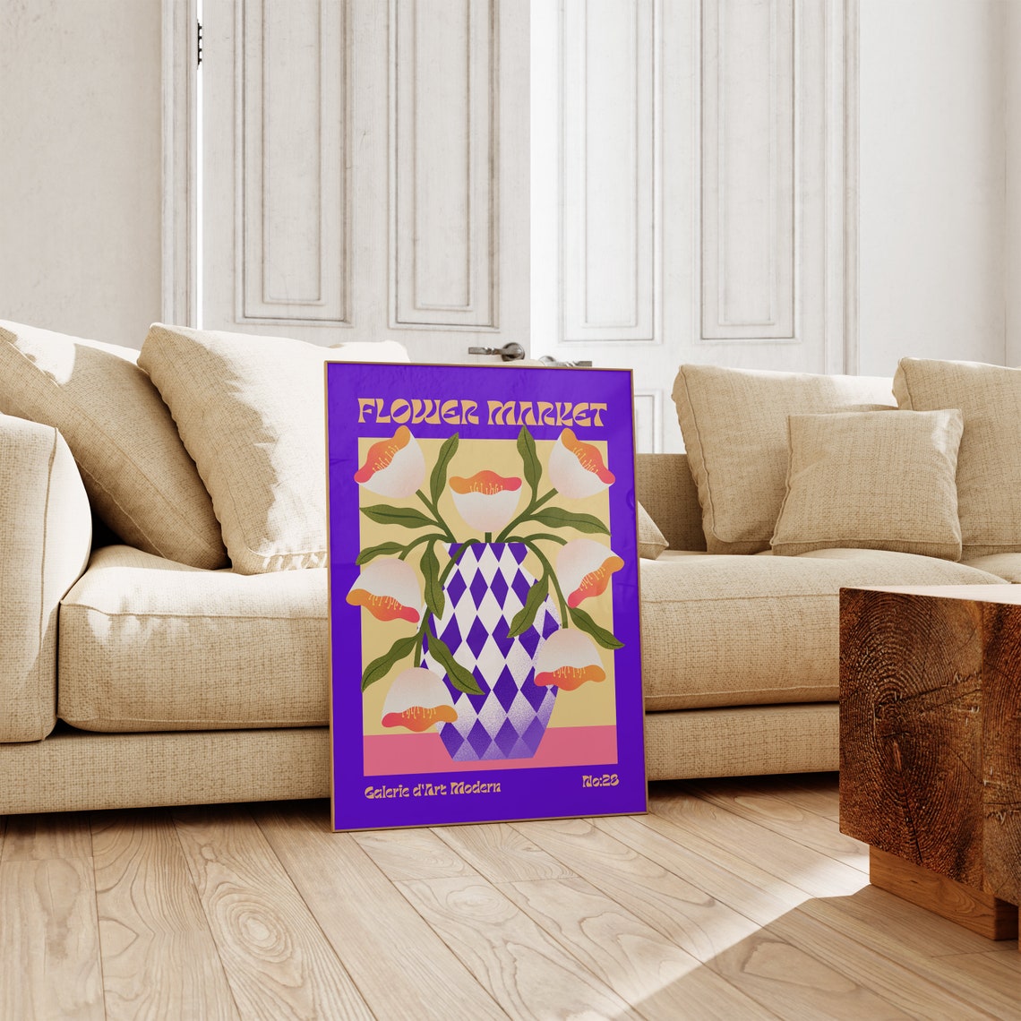 Flower Market No 28 White Orange Blooms Harlequin Vase Art Poster - Image 3