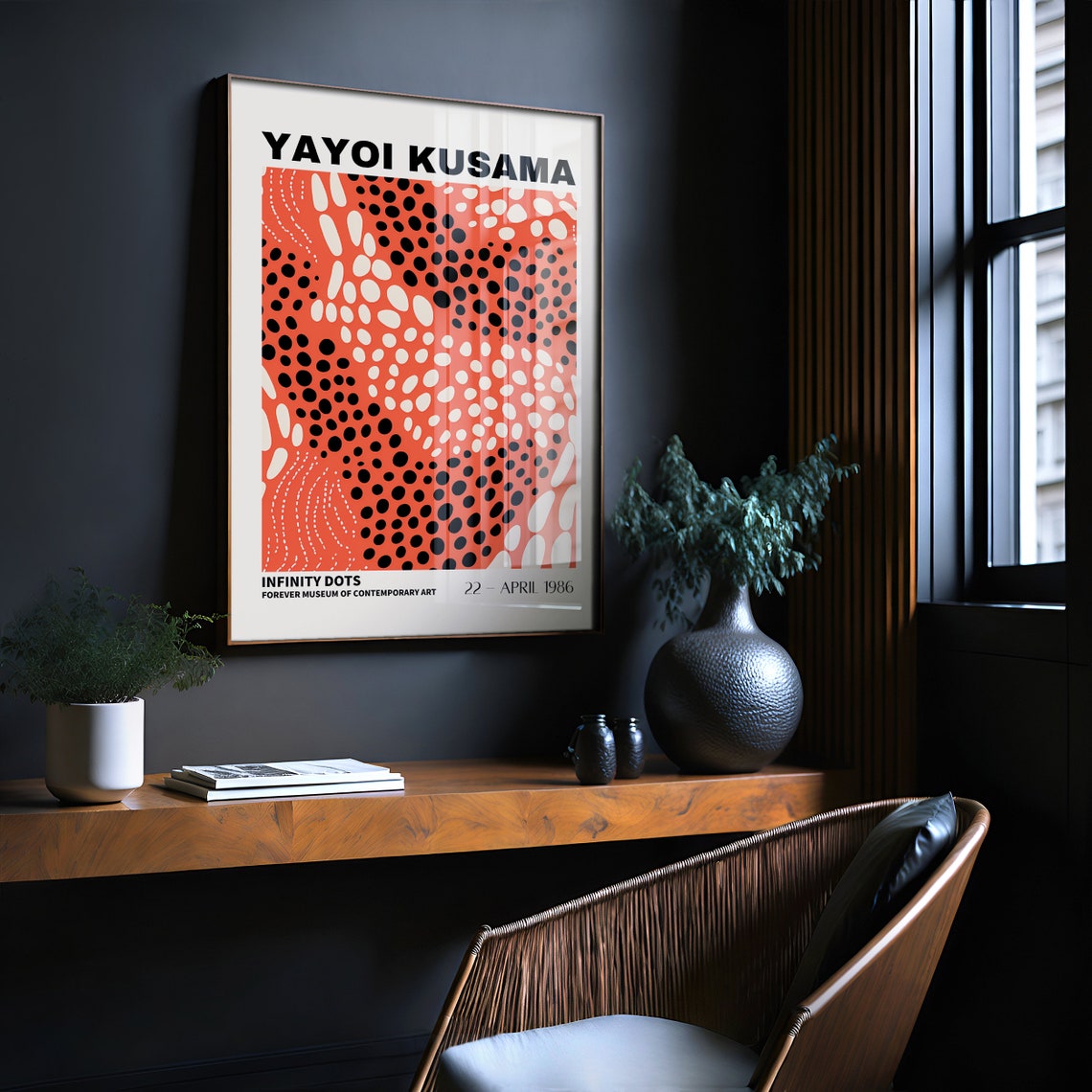 Yayoi Kusama Infinity Dots Coral Red Dotted Art Exhibition Poster - Image 3