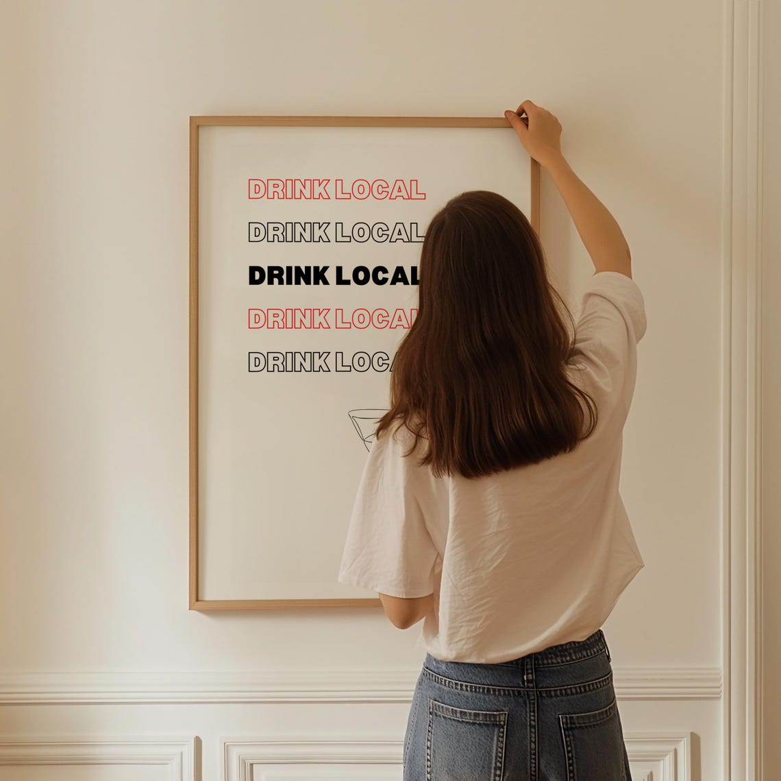 Drink Local Repeated Typography Cocktail Glass Line Art Poster - Image 3