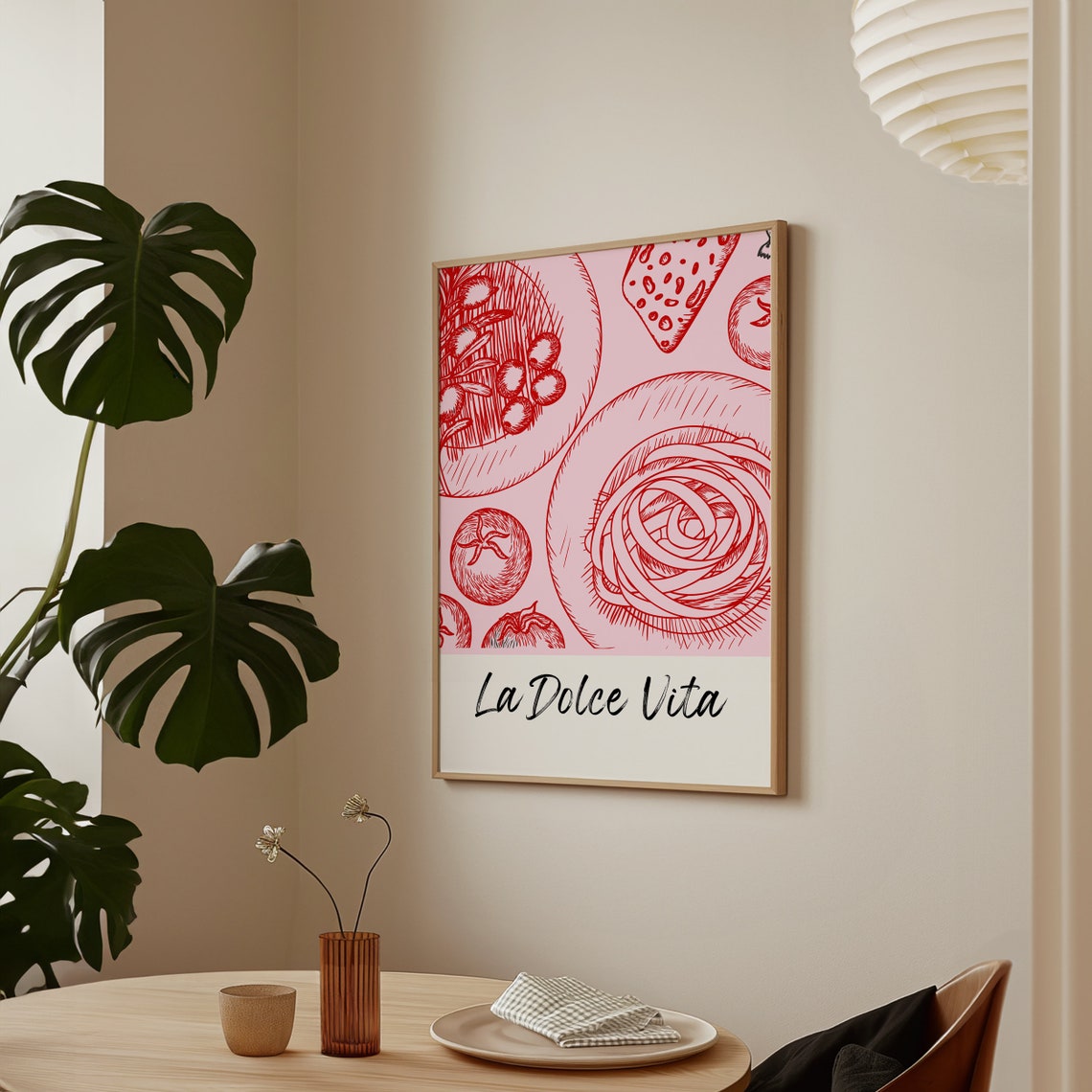 La Dolce Vita Red Line Art Pasta Tomato Italian Kitchen Art Poster - Image 2