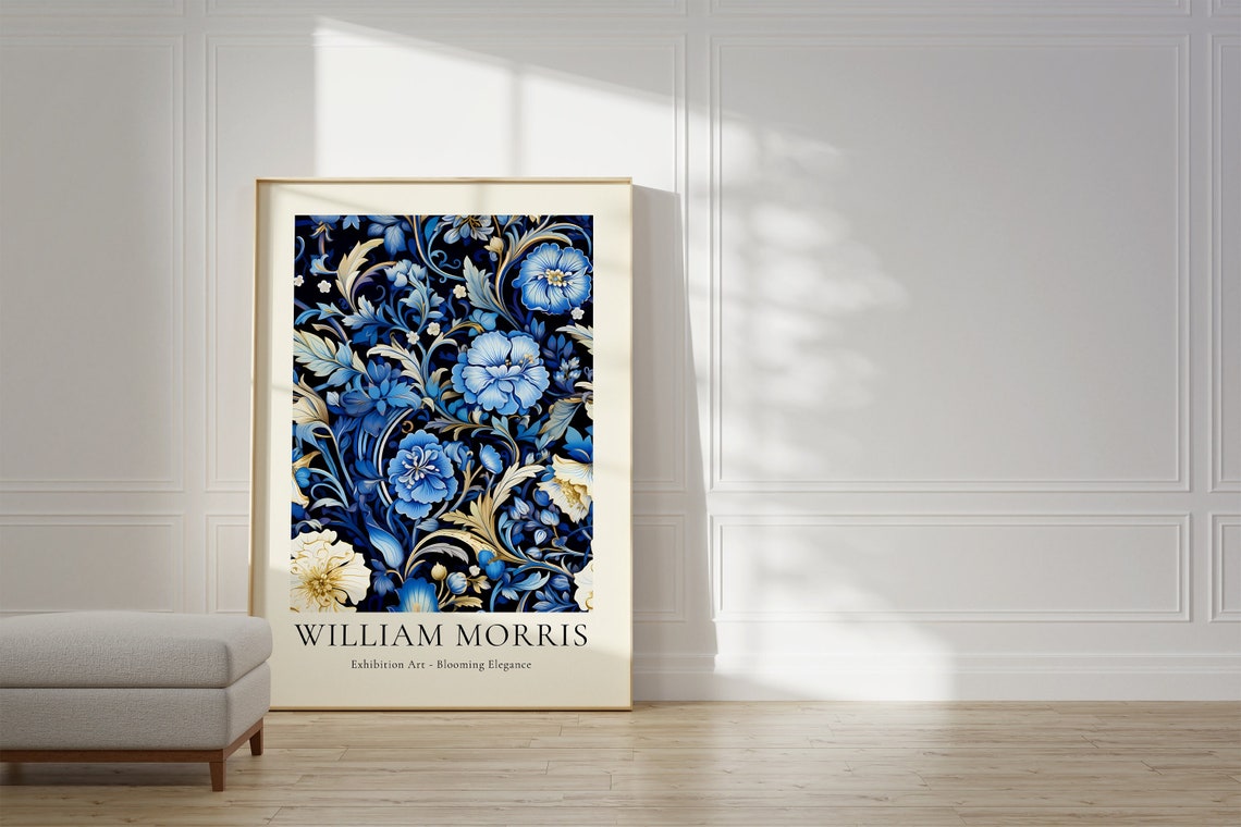 William Morris Blooming Elegance Blue Floral Navy Pattern Poster